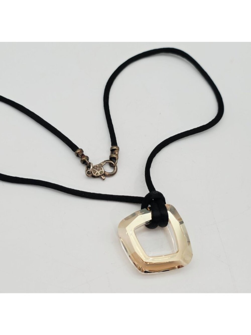 Geometric Crystal Pendant Necklace With Black Cord And Lobster Clasp Closure - Picture 3 of 7